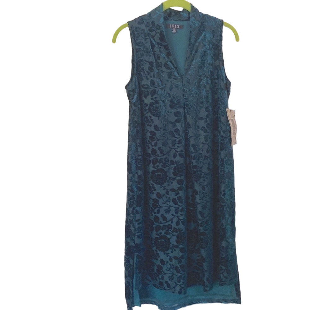 Vintage Classic Silhouette Dress Vivid Vine Teal Dress Size 8 V Neck NEW